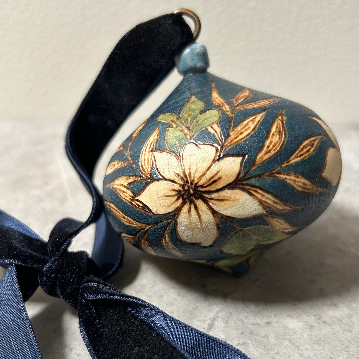 White Poinsettia Wood Turned Bauble Ornament