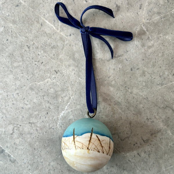 Snow Covered Shores Wood Ball Ornament