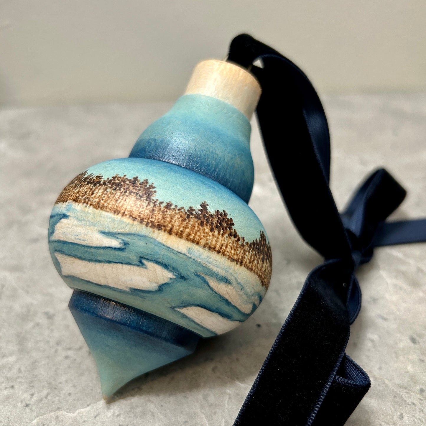 Frozen Lakeshore Wood Turned Bauble Ornament