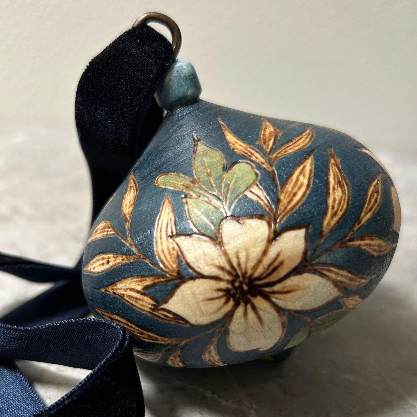 White Poinsettia Wood Turned Bauble Ornament