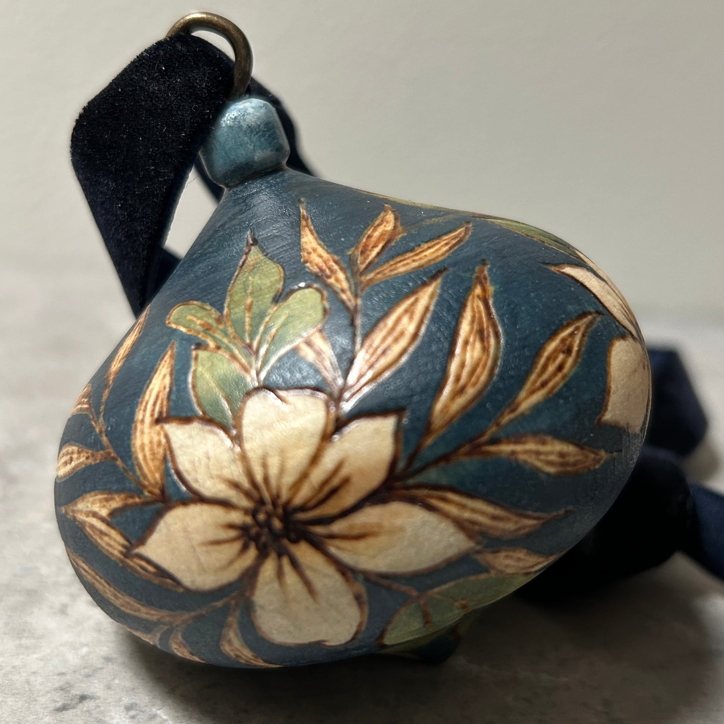 White Poinsettia Wood Turned Bauble Ornament