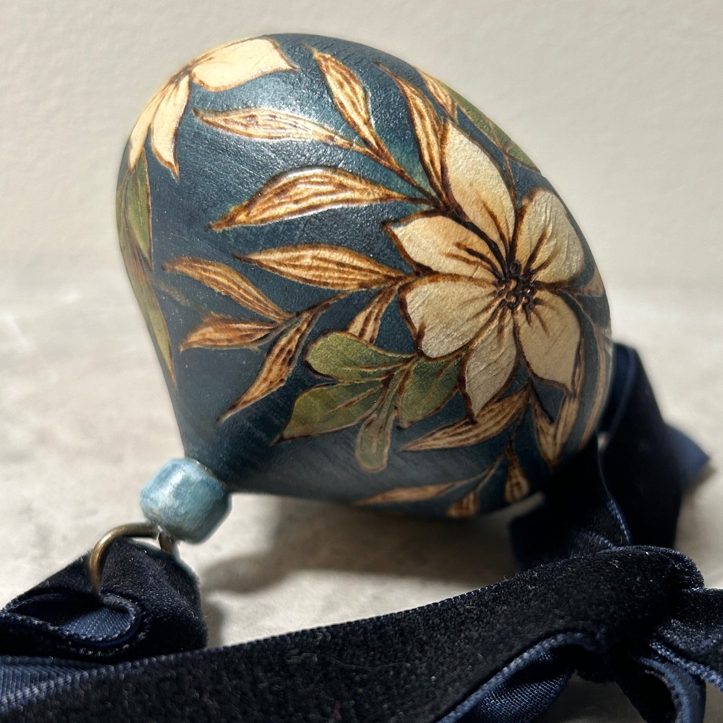White Poinsettia Wood Turned Bauble Ornament